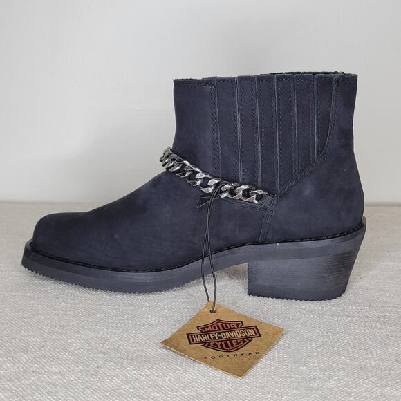 *NWT* HARLEY-DAVIDSON Korsen Chain Leather Ankle Boots Black Women's sz 6.5 - Picture 6 of 13